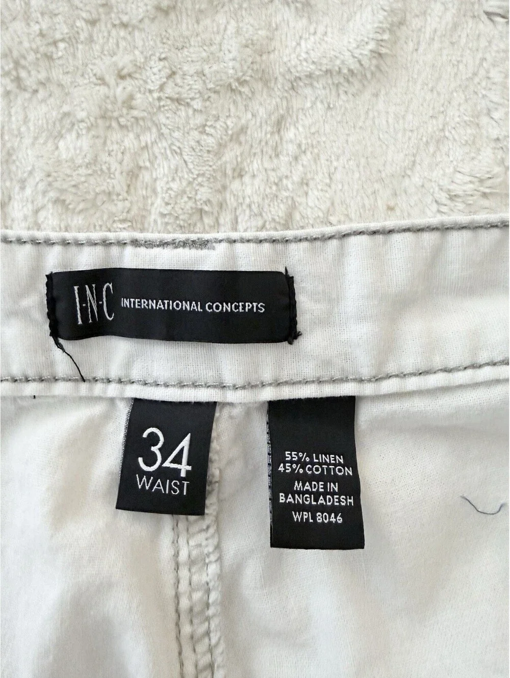 INC Men’s Cargo Shorts White Linen Cotton Size 34 Casual Summer